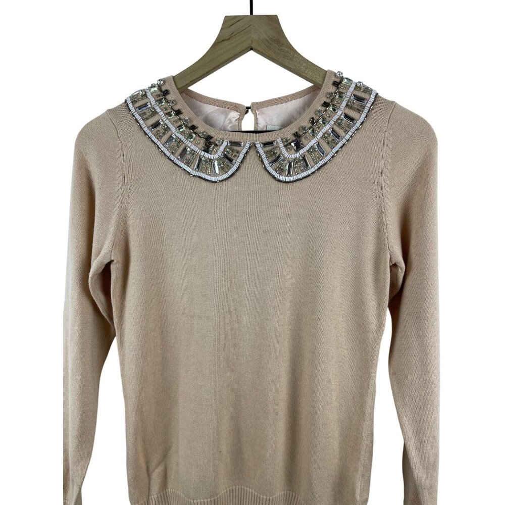 Boden Women's 4 Cashmere Blend Jeweled Neckline NWT Knit Bedazzled Glam Sweater - Picture 3 of 14